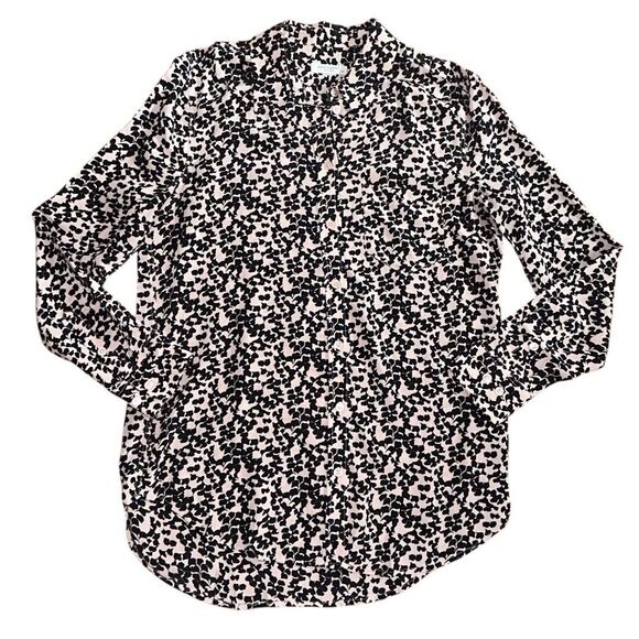Equipment Femme Collared Silk Blouse S Button Down Blush Pink Black Ginkgo Print - Picture 1 of 14